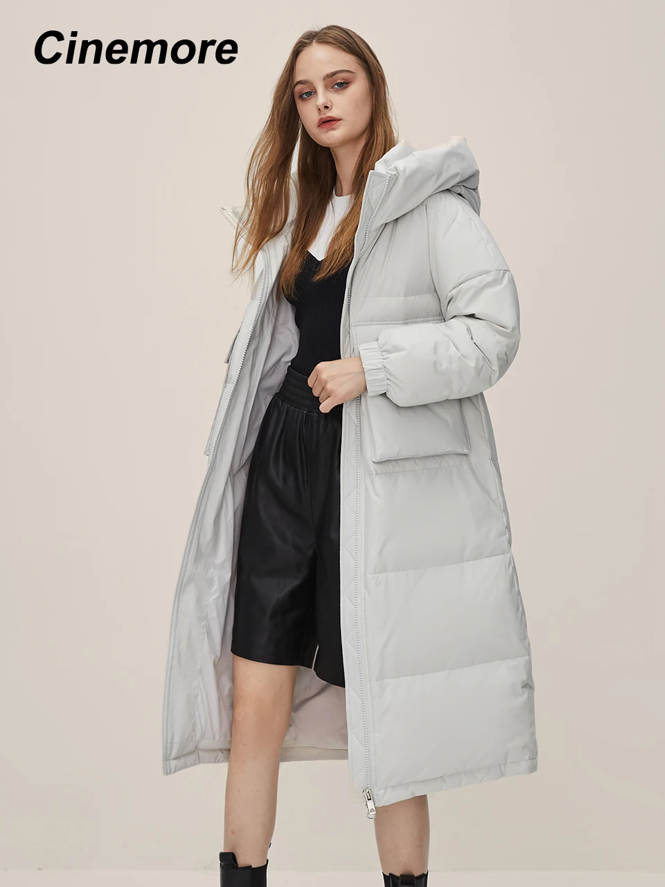 Cinemore down jacket female winter 2022 fashion classic long Parkas 90% white duck down thickened hooded warm women coat Y82039