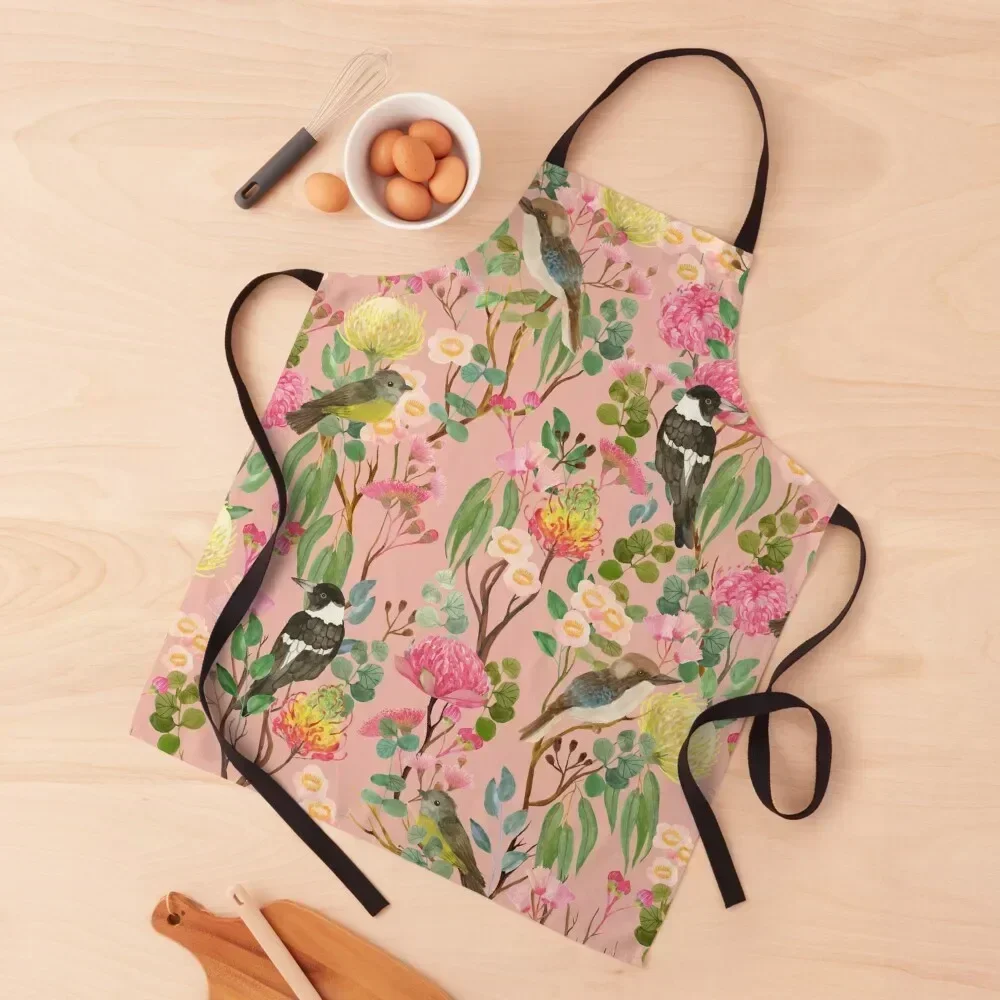 

Australian Birds and Blooms Native Flora Chinoiserie Apron Kitchen on the wall Chef Uniform Kitchen Handle For Women Apron