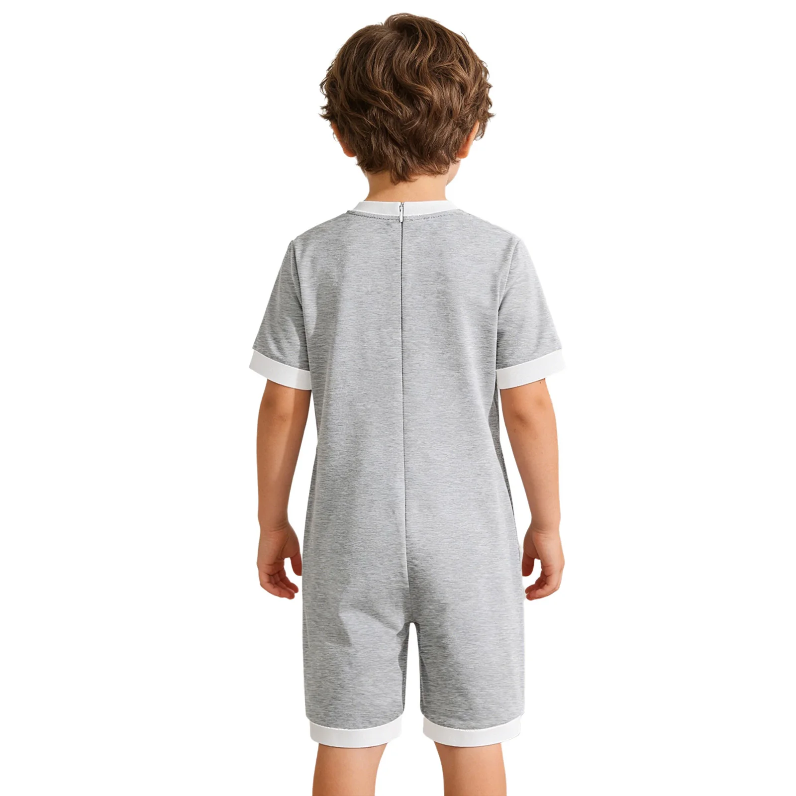 Kids Boys Girls Special Needs Adaptive Clothing Anti-Strip Back Invisible Zipper Jumpsuit Round Neck Short Sleeve Shorts Rompers