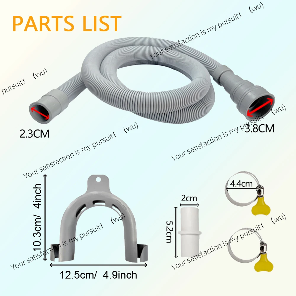 Washing machine and dishwasher drain kits including flexible bellows, extension adapters, and clips
