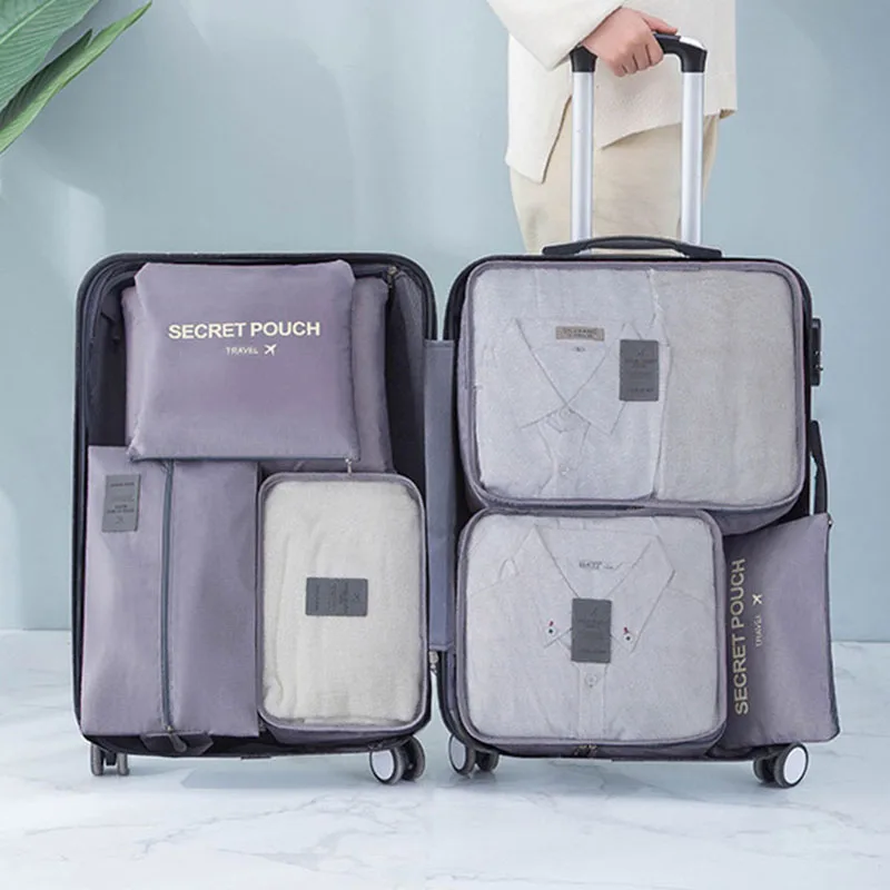 6/7Pcs/set Travel Bag Storage Clothes organization Cube Multi-functional Unisex Packing Bra Shoe Tidy Pouch Luggage Bag