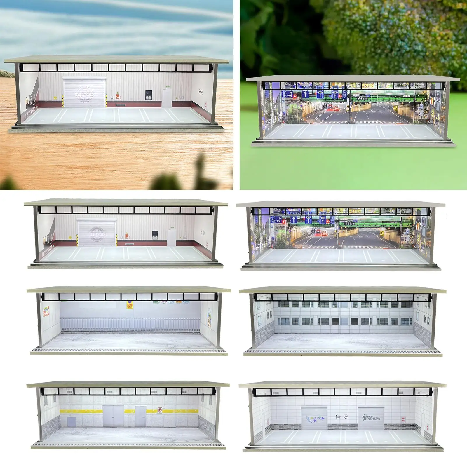 

1/64 Scale Model Car Display Case Home Decor Background Built in LED Light for Toy Cars Action Figures Showcase Parking Lot