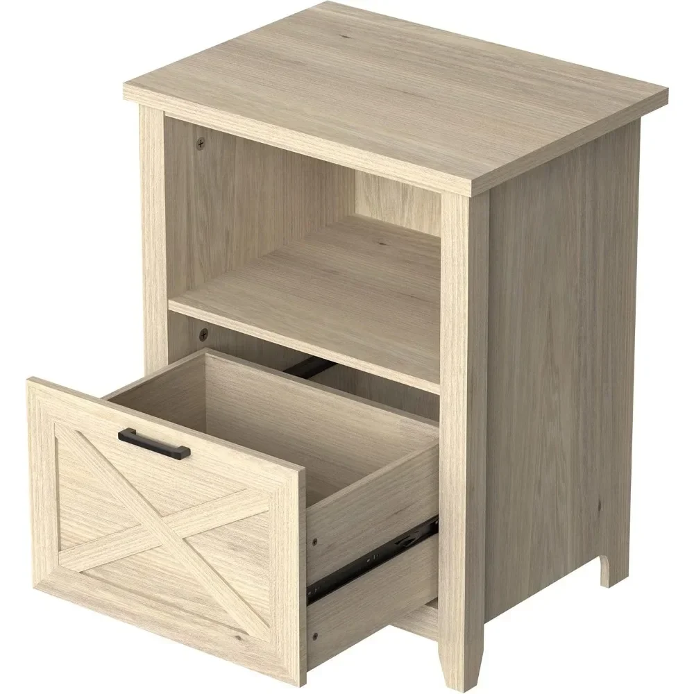 30" Tall Nightstand with Storage Drawer & Open Cubby - Beige Bedside Table for Bedroom, Warm Oak, Wood End Table Living Room