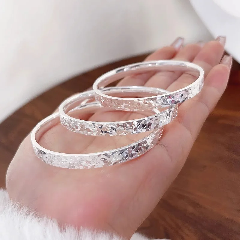 Fashionable Sparkling Snowflake Silver S999 Closed Women\'s Bracelet, Japanese and Korean Advanced Design Couple Jewelry