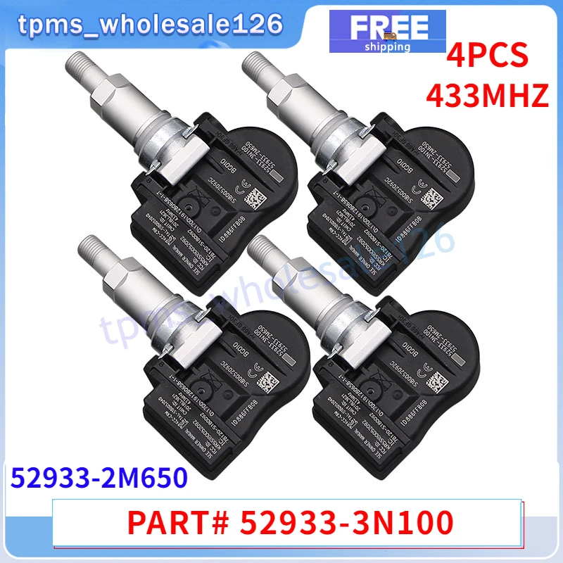 4PCS Sensore di Pressione Dei Pneumatici 52933-3N100 Per Hyundai Accent Genesis Solaris Kia Ceed Sorento II TPMS 433MHZ 52933-2M650 52933-2J100