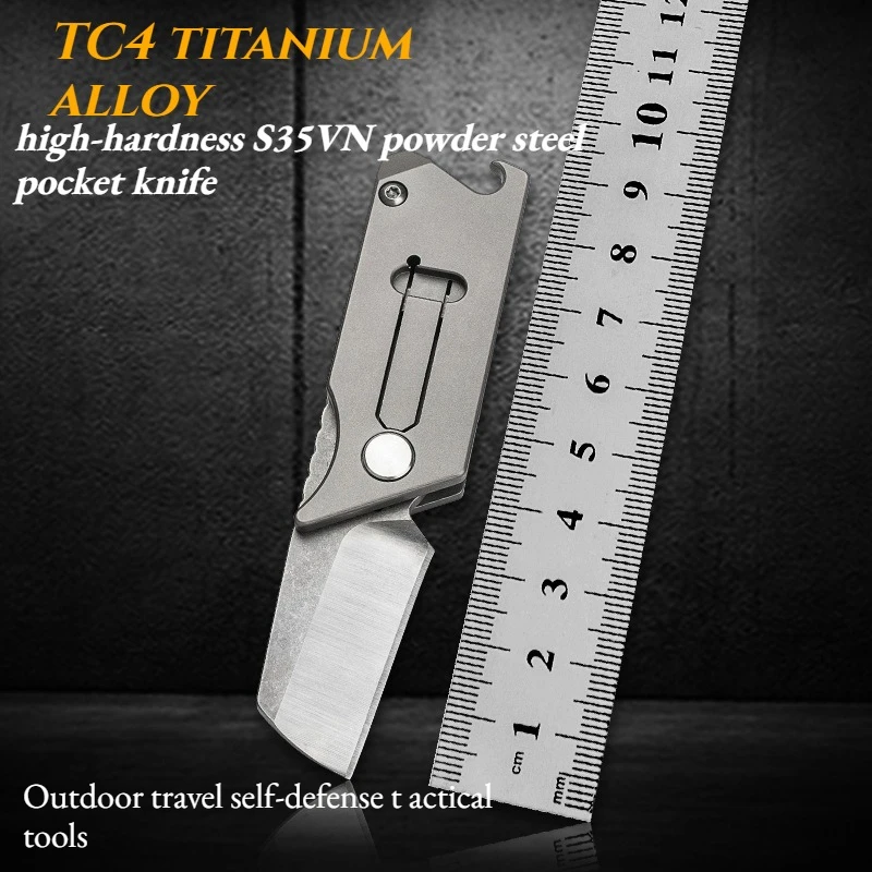 

Мини-складной нож из титанового сплава TC4, многофункциональный портативный инструмент с высокопрочной порошковой сталью S35VN, открывалкой для бутылок, EDC-инструмент