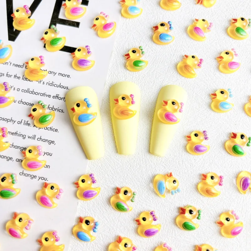 Kawaii Cartoon Bow Duck Nail Art, Jóias Encantos, 3D Flatback, Resina Ovo Unhas, Acessórios de Decoração, Prego Fornecimento Peças, 20Pcs