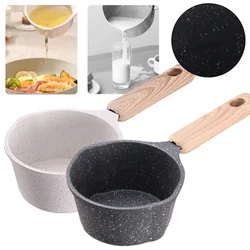 Cooking Saucepan Wooden Handle Mini Boiling Pan with Pour Spout Small Saucepan Non-stick Frying Pan for Outdoor Induction Cooker