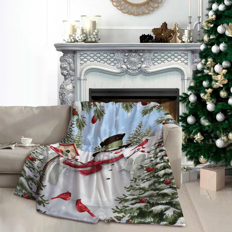 Christmas flannel blanket, snowman and bird, super soft blanket for children and adults, enthusiast 80INX60IN