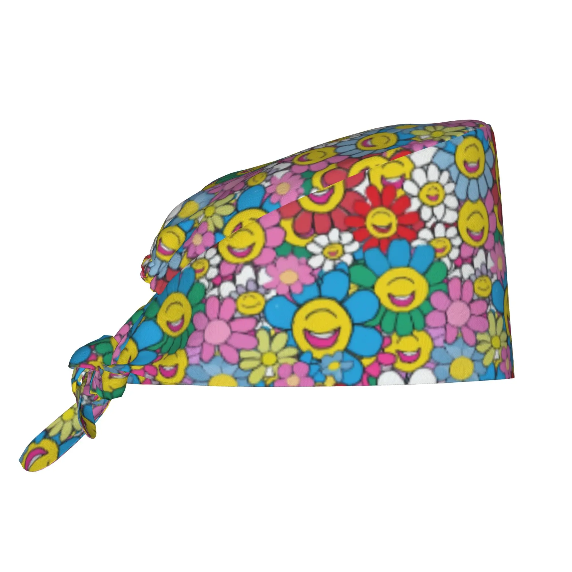 Happy Face Daisies  Working Cap Surgical Hats Women Men Bloom Garde  Operating Room Cap Nursing Cap Lab Works Hat