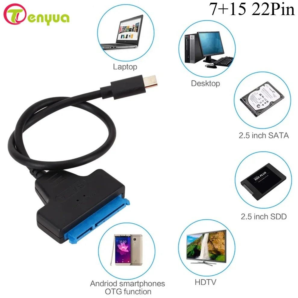 TenYua Convertitore cavo SATA a tipo C Cavo adattatore da tipo C a SATA ad alta velocità per disco rigido HDD SSD da 2,5" Cavo USB-C