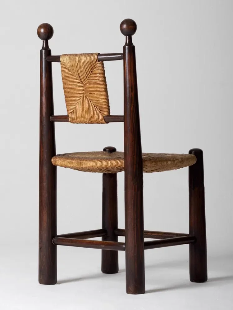 Französischer antiker Rattan-Esszimmerstuhl, Homestay-Café-Freizeitstuhl aus massivem Holz im Retro-Rattan-Stil