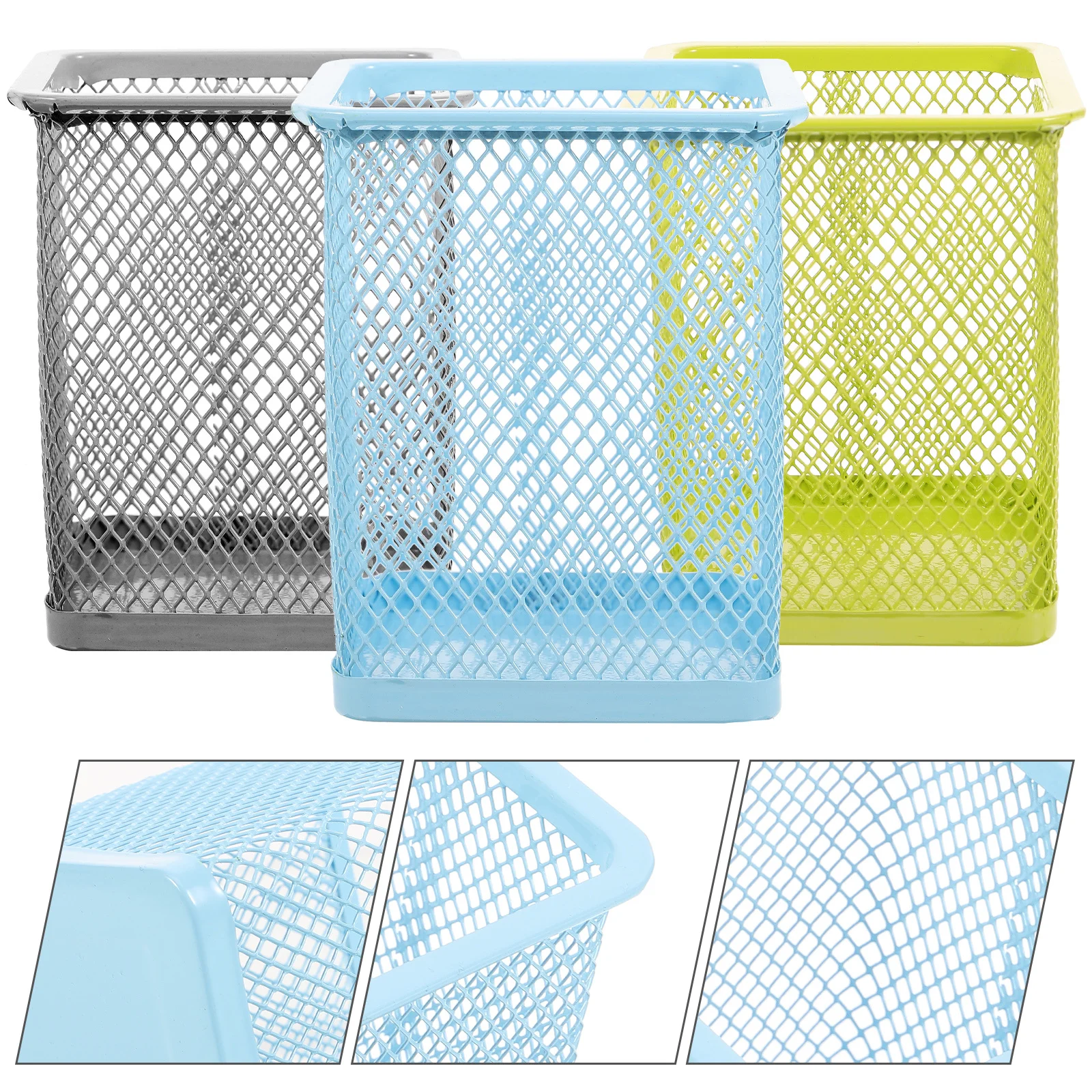 

3 Pcs Desk Pen Holder Gift Pencil Organizer Office for and Brush Mesh Metal Multi-function Wrought Iron