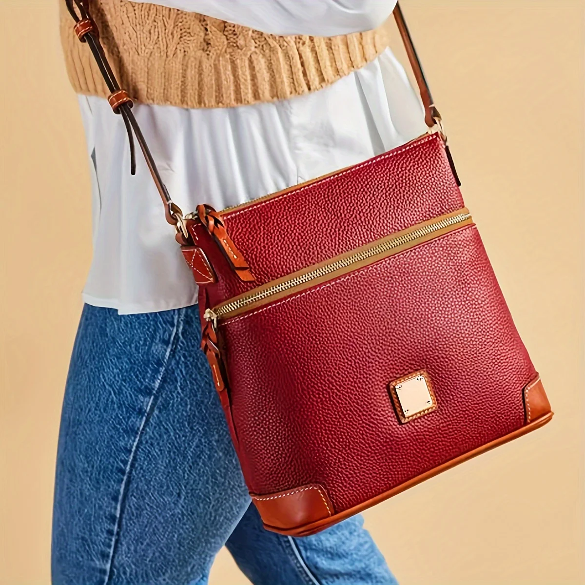 

Fashionable Retro Messenger Bag for Women - Durable Vegan Leather Purse, Stylish Classic Shoulder Bag for Everyday Use, Casual,