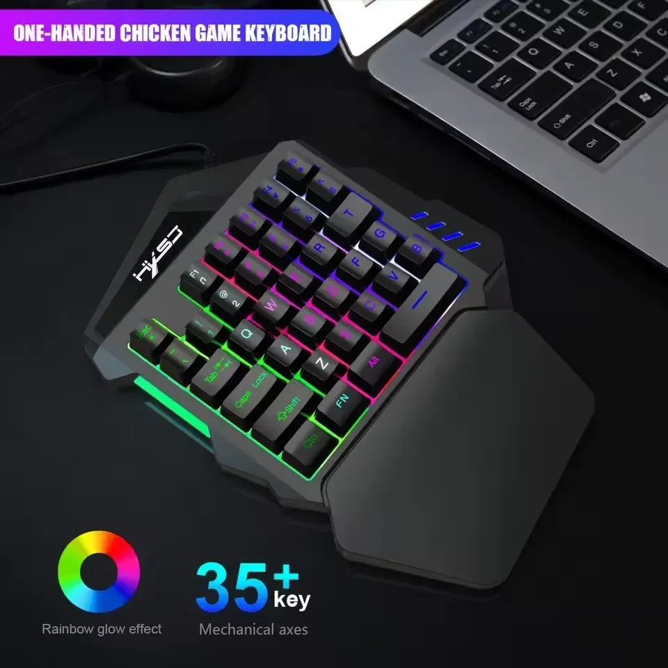 RGB Mini Ultra-Portable Backlight Best Sale 35 Keys Film Membrane One-Hand Gaming Keyboard Compact for Lol Mobile Phone