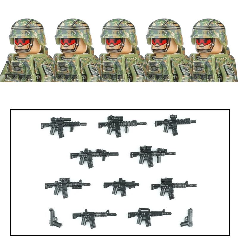 City Police America Special Air Service Special Forces Figures Building Blocks US Combat Uniform OCP Soldier Military Weapon Toy