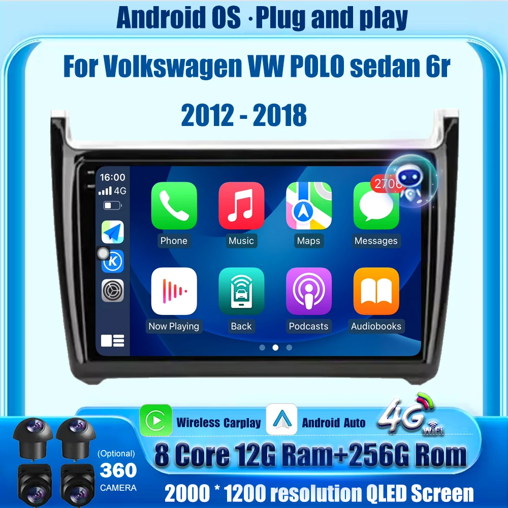 

CarPlay Car Radio GPS Navigation Multimedia Video Player For Volkswagen VW POLO sedan 6r 2012-2018 Android 16 Auto 4G WIFI DSP