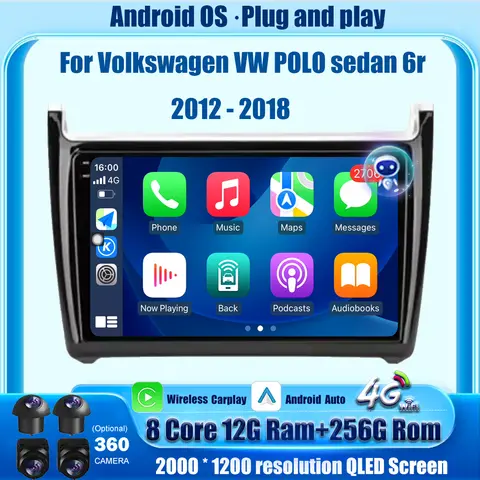 CarPlay Radio de coche navegación GPS reproductor de vídeo Multimedia para Volkswagen VW POLO sedan 6r 2012-2018 Android 16 Auto 4G WIFI DSP