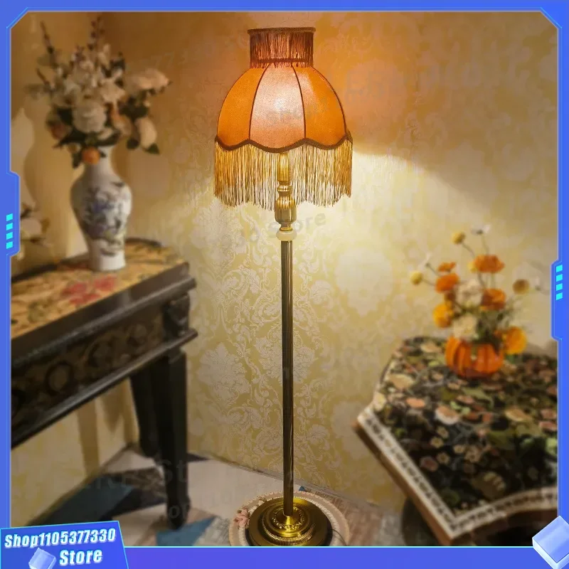 Retro Chinese Style Floor Lamp with Fringe Pastoral Design for Living Room Decor Classical Atmosphere Art Lighting Luxury
