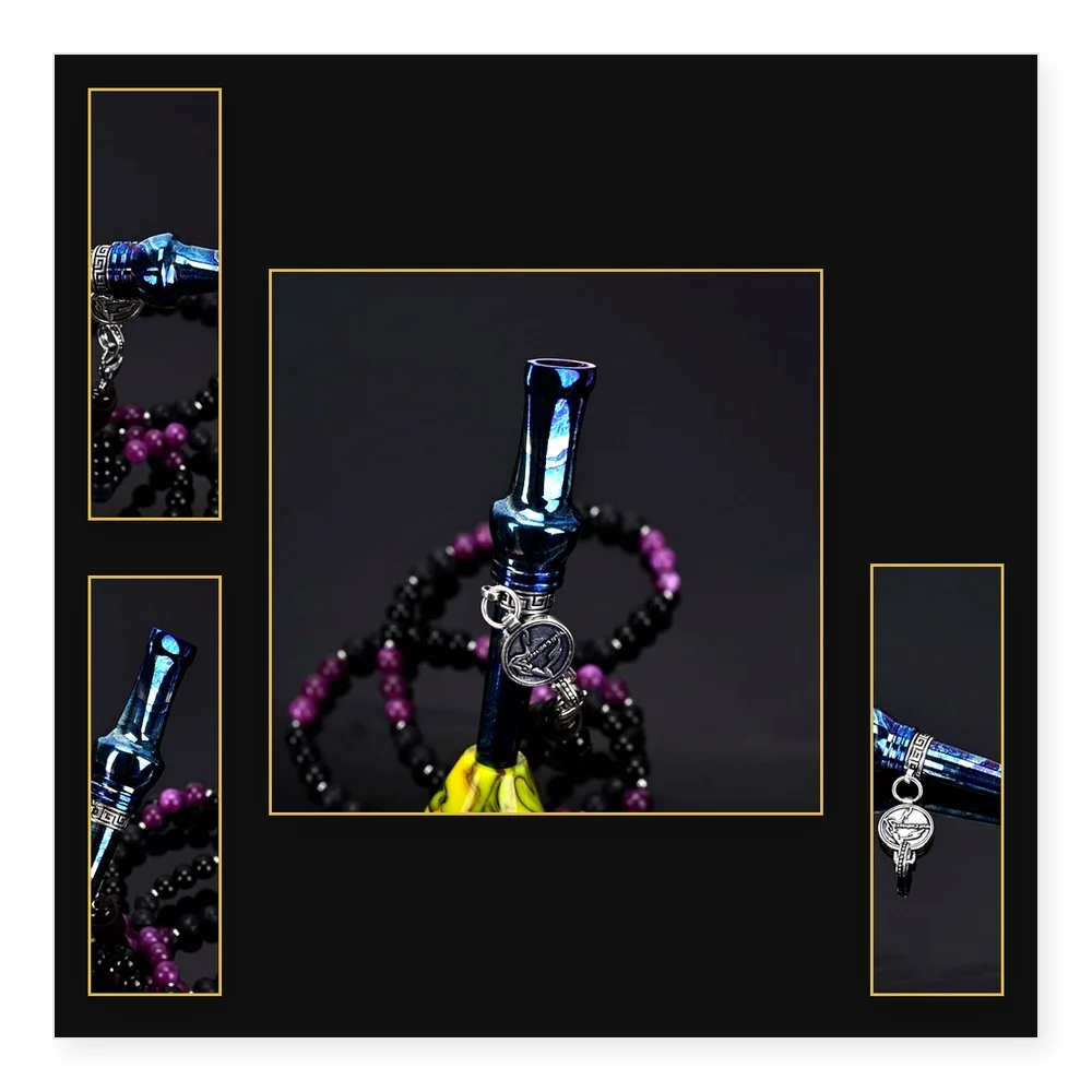 WOLF COOLVAPE Arab Shisha Nozzle - Flat Titanium Alloy in Burnt Blue with Stone Bead Chain, Stylish Design