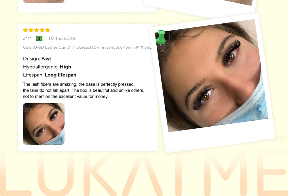 10 Stück/Box LUKATME U-förmige Wimpernverlängerungen Vorgefertigte Fächerwimpern 3D-6D Curl C/D Künstliche Wimpern 7-15mm Mix für Großhandel – Detail 14