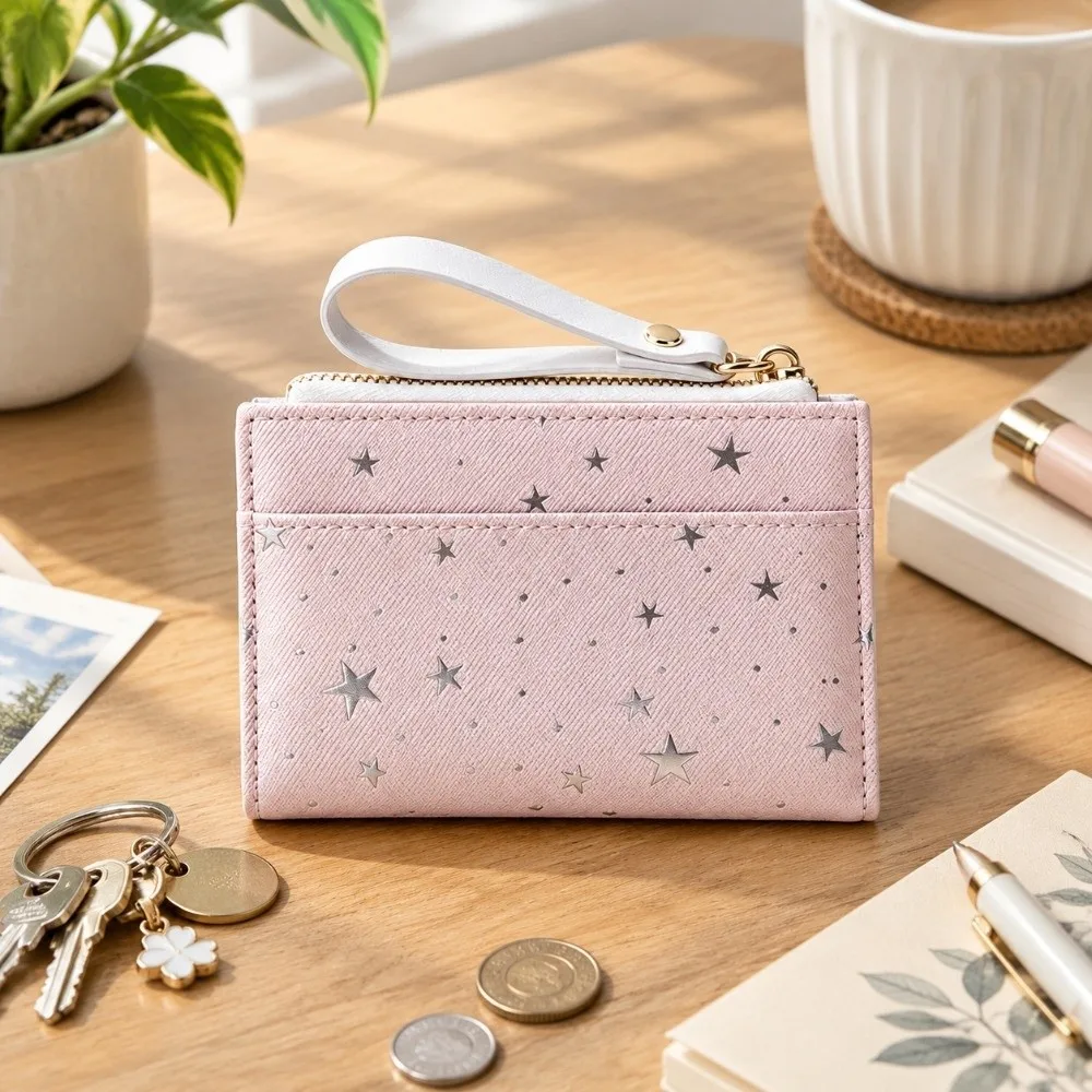Artificial Leather Card Holder Multicard Slot Portable Star Pattern Card Case Lightweight Creative Pocket Wallet for Women
