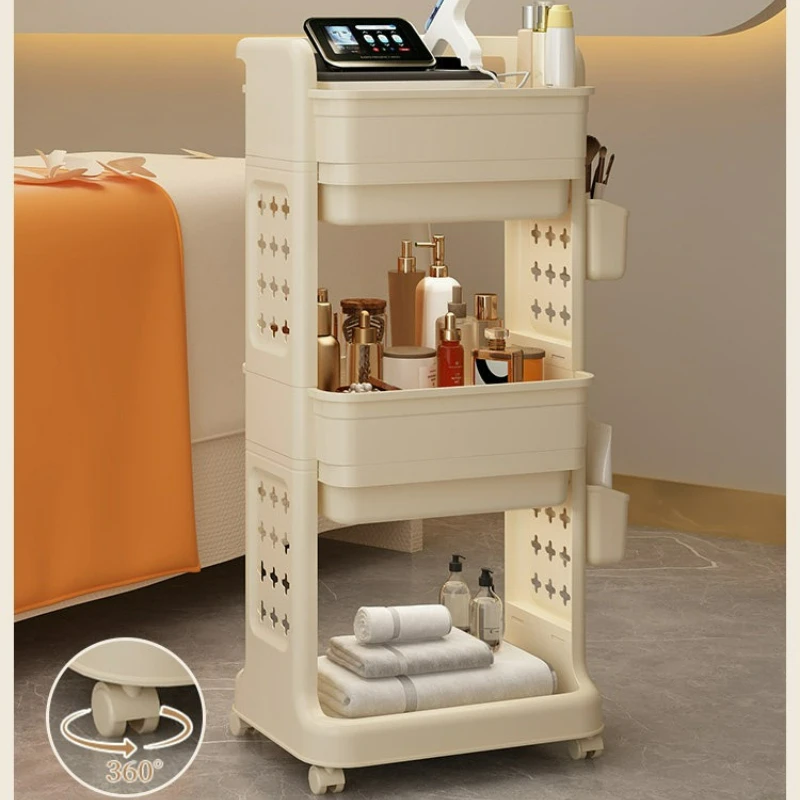Mobile Beauty Salon Cart Medical Dental Trolley Hair Stylist Storage Rack for Tools Equipment Stand Plastic Multi Tier Clinic