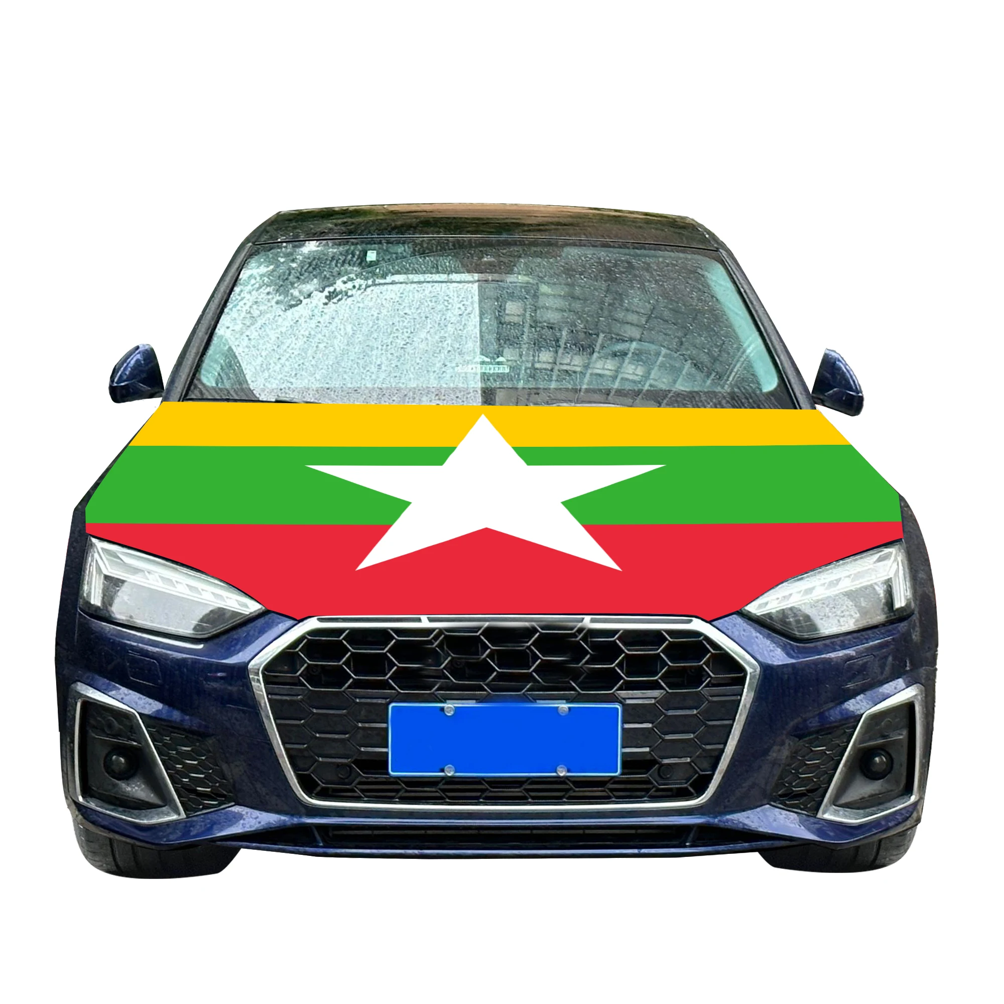 Myanmar Car Hood Cover Flag  Universal Size Elastic Polyester 120x150cm for Car Decor