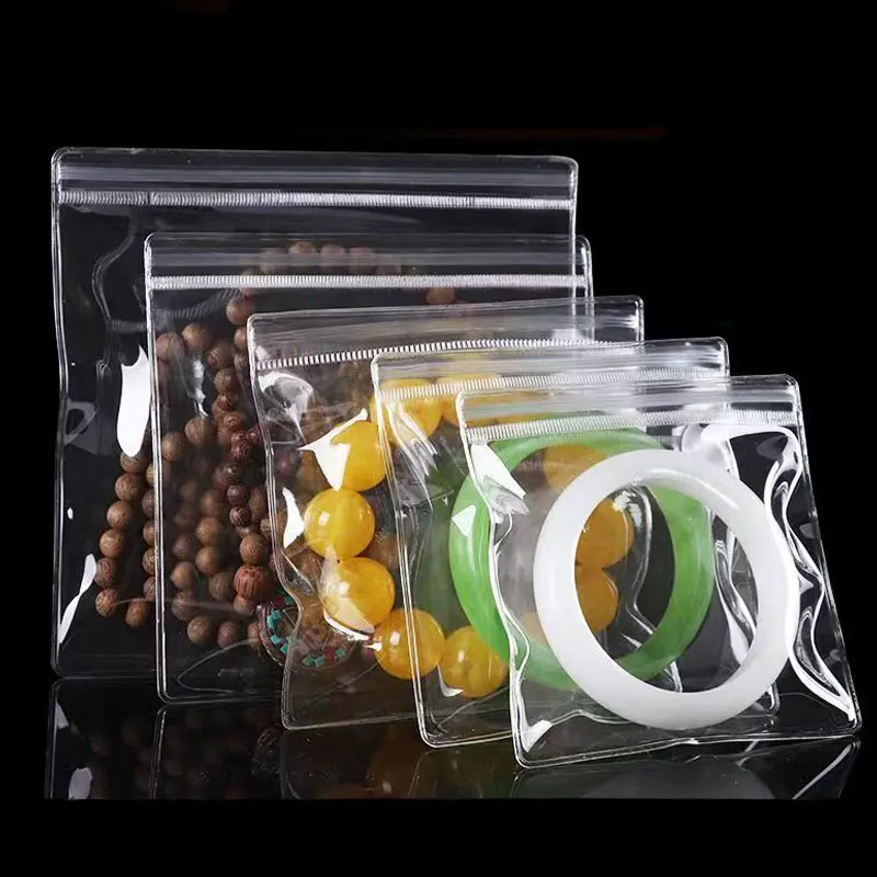 INPLUSTOP 100Pcs PVC Jewelry Ziplock Pouches Transparent Anti-Oxidation Organizer Ring Earrings Bracelet Thickened Sealed Bag