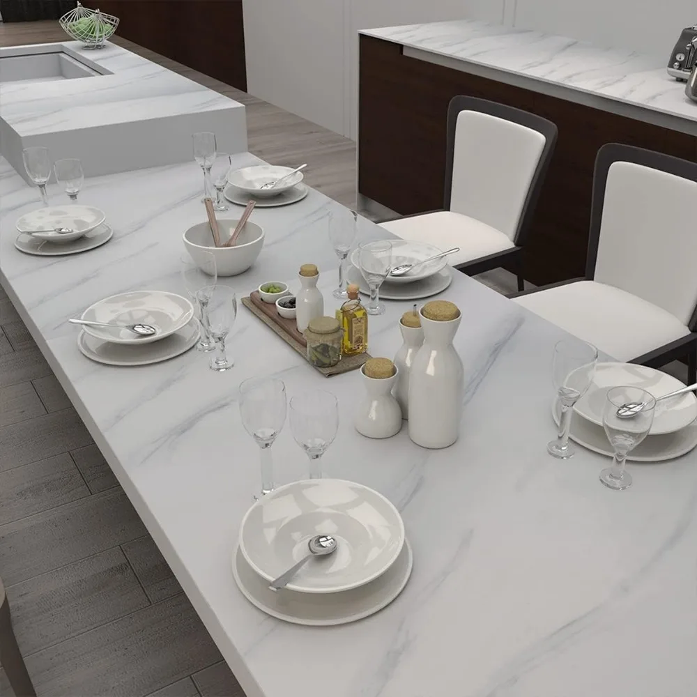 ورق اتصال كبير عريض 31.5 × 315 بوصة من الرخام الأبيض والرمادي والجرانيت مقاوم للماء وقابل للتقشير واللصق على سطح الطاولة للمطبخ وB