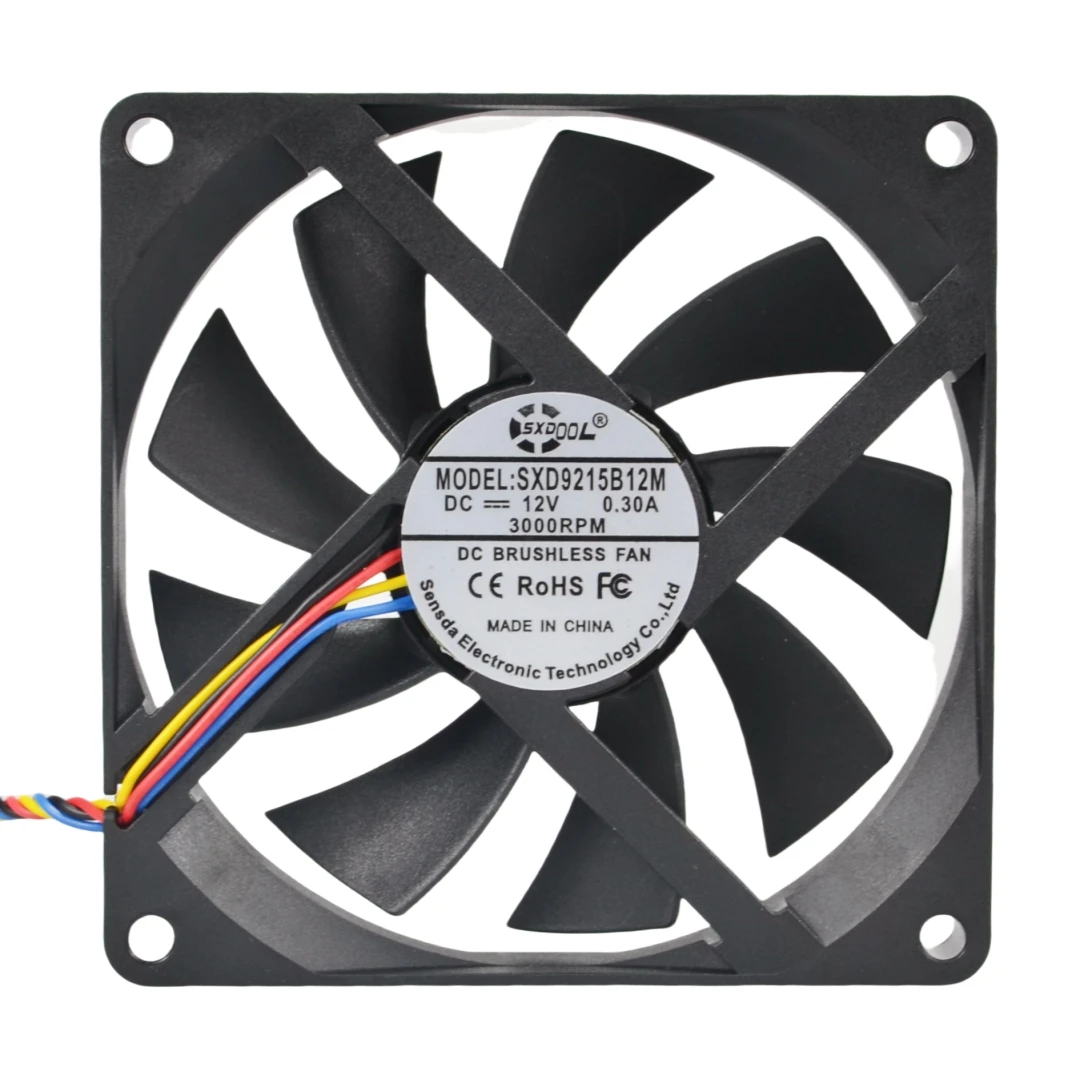 SXD9215B12M Ultra-Thin Silent DC Brushless Cooling Fan 92x92x15mm with PWM, Dual Ball Bearings, 3000RPM for PC Case, Servers