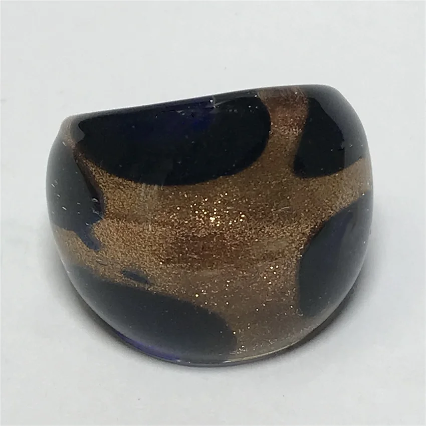 New Handmade For Neutral Women Men Retro Style Murano Glass Liuli Gold Color Black Lines Finger Rings Fashion Jewelry Blue