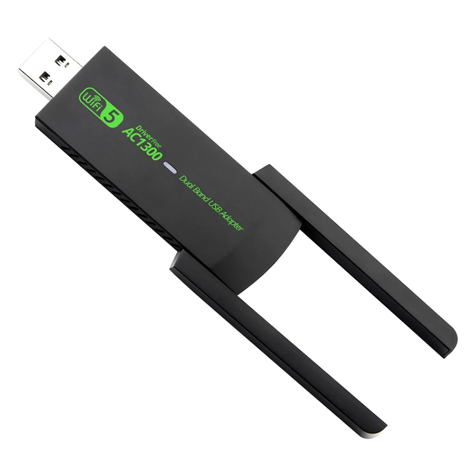 Karta sieciowa USB WiFi 1300 Mb/s, dwuzakresowa 2.4G/5GHz, bezprzewodowy odbiornik-nadajnik do PC, bez sterowników, kompatybilna z Win10/11