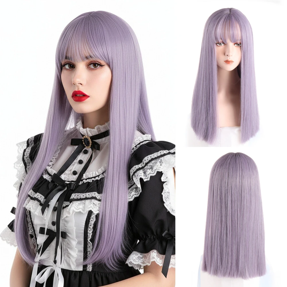 

Women's Purple Hair with Bangs Long Straight Lolita Synthetic Hair Wig