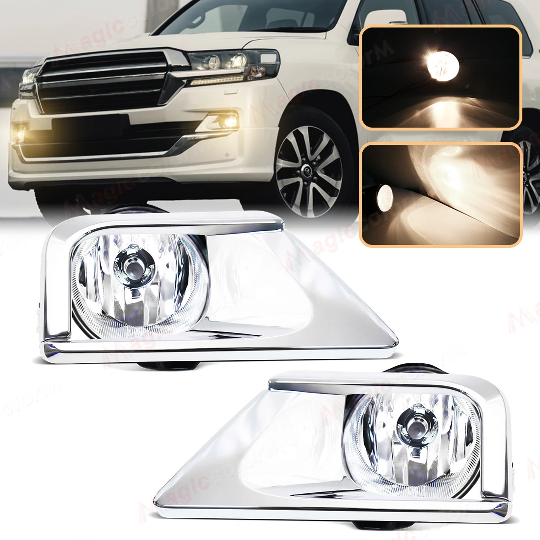 1 Set LED Foglamp For Toyota Land Cruiser LC200 GRJ200 2016 2017 2018 Front Fog Light Cover Bezel With Wire Kit Super Bright