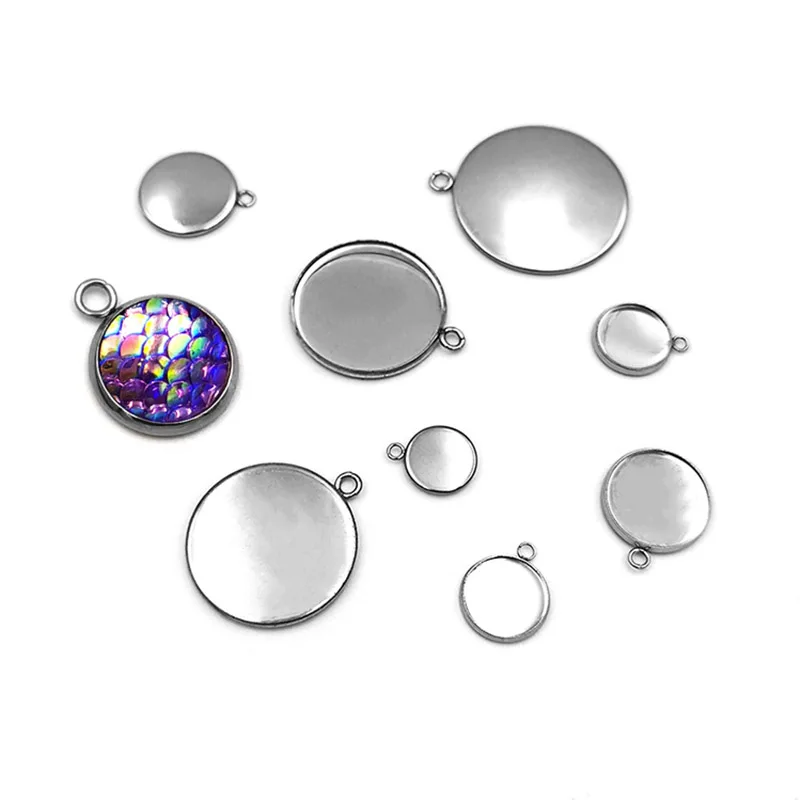 20 Stück, 6–30 mm, runde Anhänger aus Edelstahl, Rohlinge für Cabochons, Fassungen, zum Selbermachen von Armbändern, Halsketten, Ohrringen und Schmuck. – Detail 5