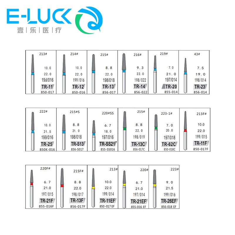 Frese diamantate dentali serie TR 5 pezzi FG 1.6mm dentista lucidatura e rettifica strumenti per denti per manipoli ad alta velocità