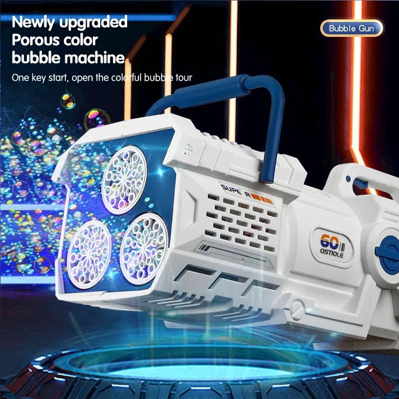 Pistola de burbujas eléctrica de 60 agujeros, máquina automática de burbujas, fabricante de burbujas de jabón, juguetes para fiesta de boda al aire libre para niños