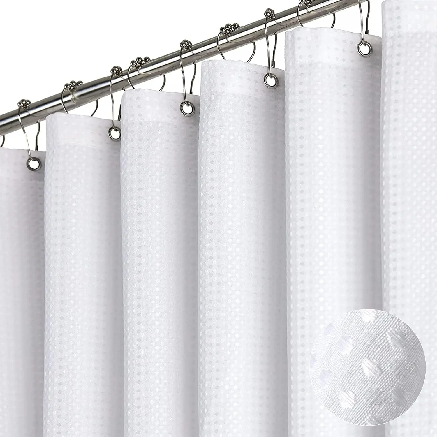 

Extra Wide 180 Inch Waffle Weave Shower Curtain - Heavy Duty Weighted Fabric with Water Repellent & Privacy Features
