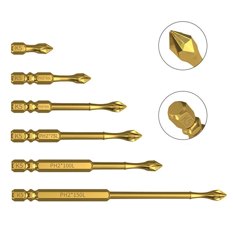 6-20PC Anti-Slip Shock-Proof Screwdriver Bits High Hardness Strong Magnetic Impact Drill Bit Screw Alloy Steel Non-slip 25-150mm
