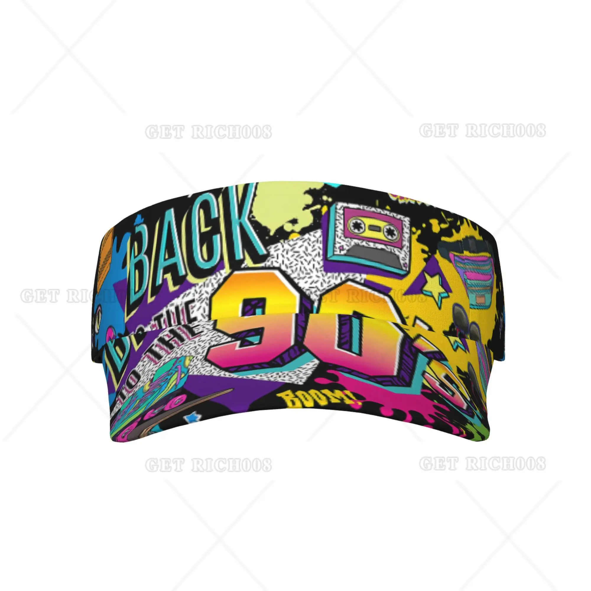 

Back To 90s 80s Hiphop Graffiti Sun Visor Hats Empty Top for Sport Golf Breathable Adjustable Sunscreen Beach Cap for Women Men