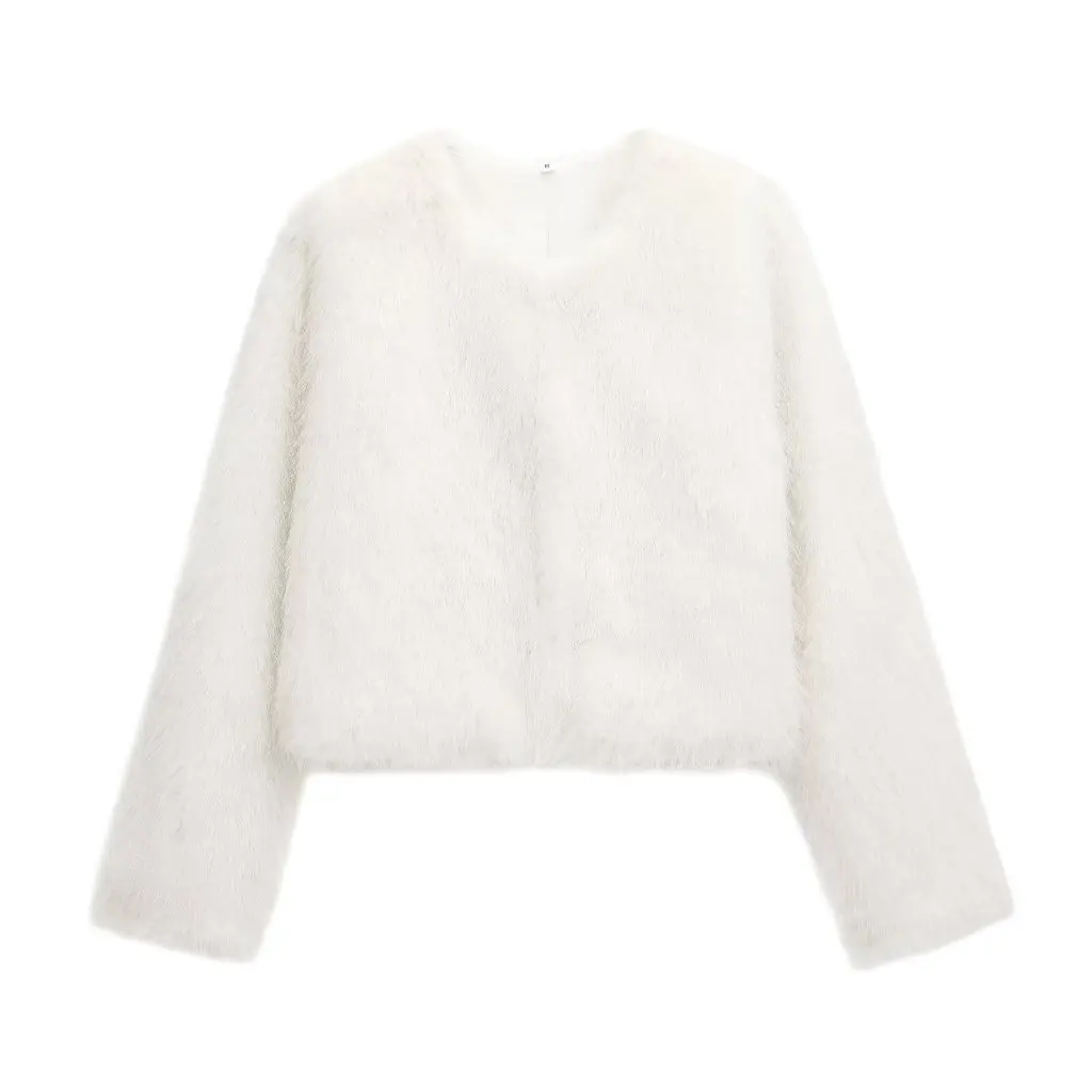 

Women's round Neck Short Coat Eco-friendly Light Luxury Faux Fur Effect Top for Winter