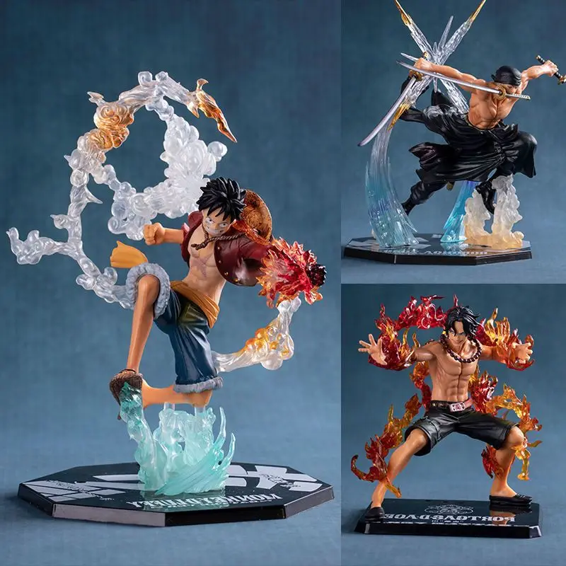 One Piece Ace Zubehör-Figuren, tägliche Handspielzeuge, Zoro Sanji Feuerfaust Komplettset, One Piece Modell Geburtstagsgeschenk