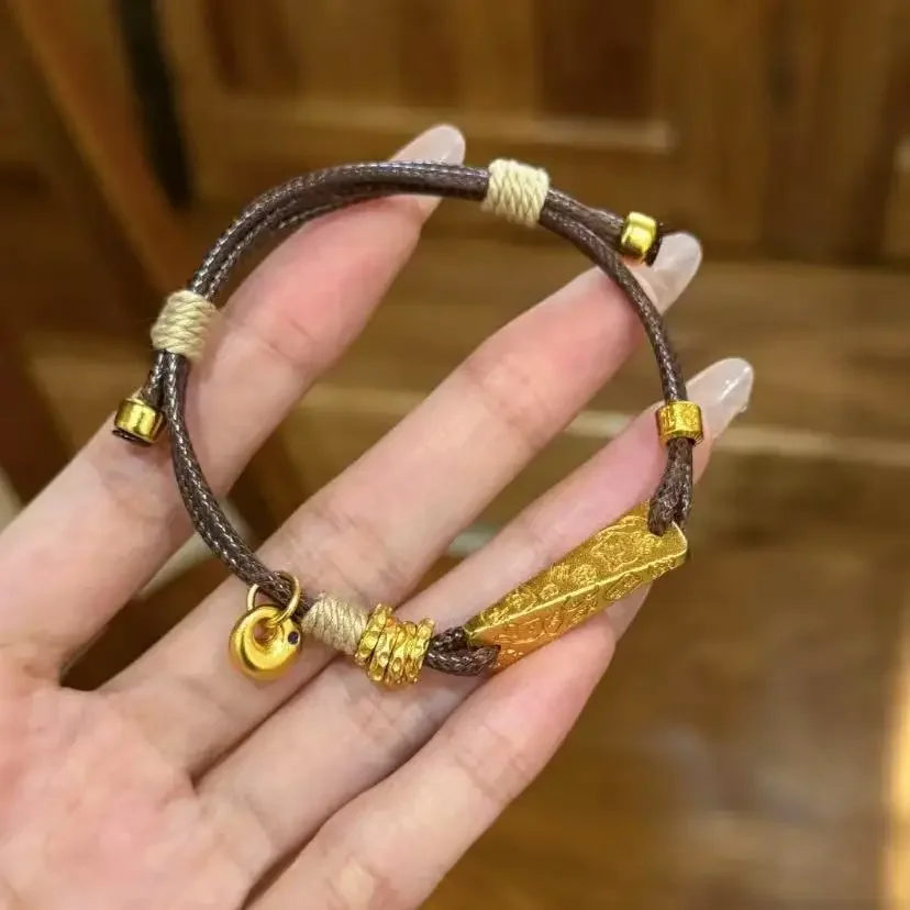 

Браслет ручной работы из плетеной веревки с позолотой, сохраняющей цвет, в виде треугольного конуса из песчаного золота, универсальный, в стиле Ins