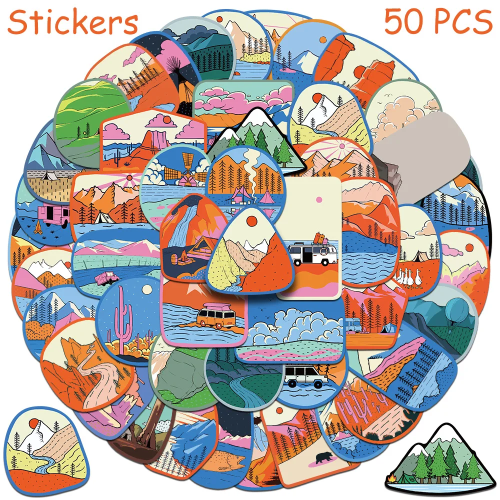 

50pcs Outdoor Camping Stickers Decals For Laptop Refrigerator Scrapbook Skateboard Guitar DIY Aesthetic Waterproof Stickers