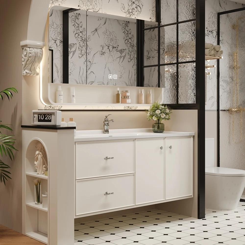Smart French Cream Wind Bathroom Cabinet Retro Bathroom Cabinet Wash Table Toilet Face Wash Table Basin Cabinet Combination