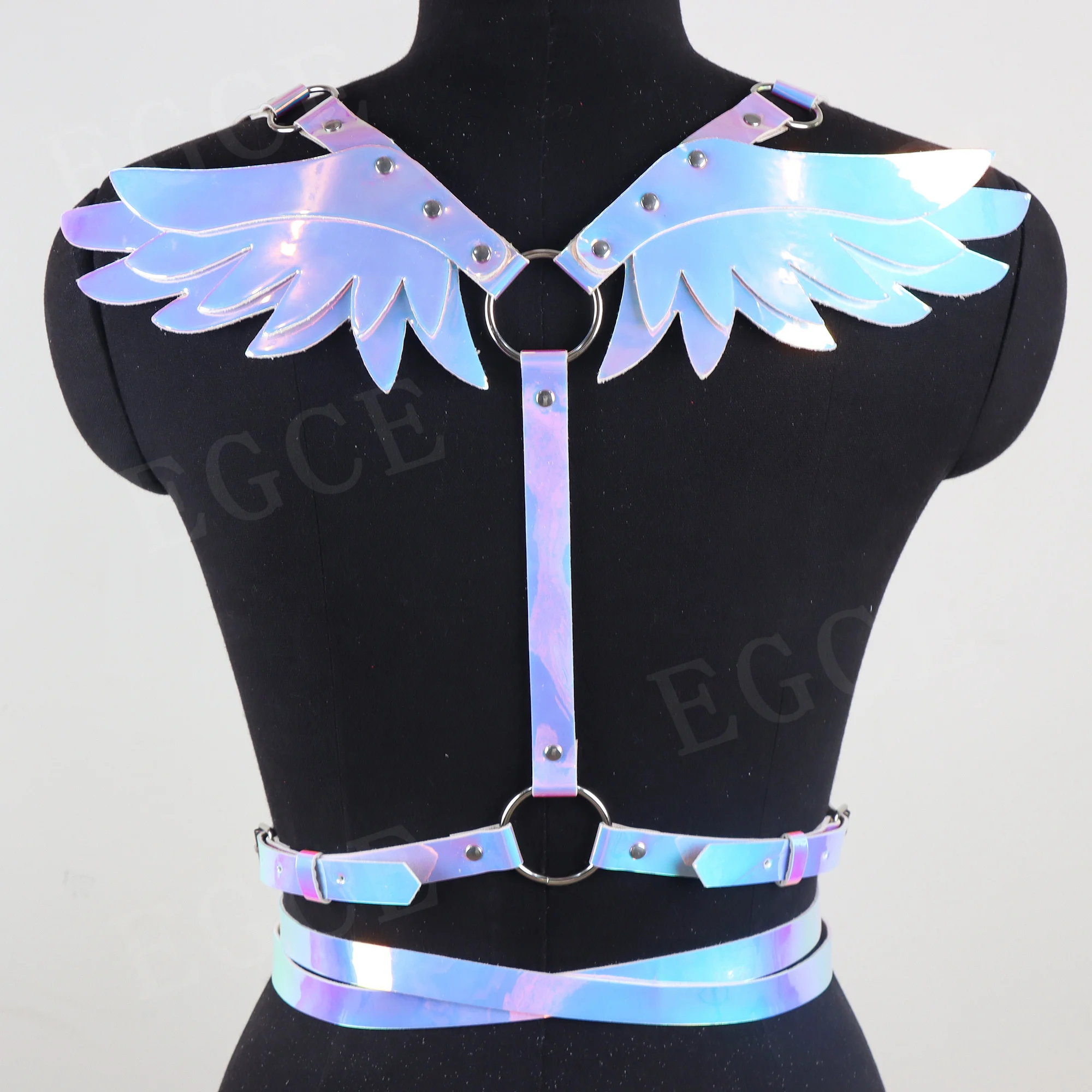 Fashion Laser Angel Wings Body Bondage Harness Double Shoulder Strap Leather Colthing Accessories Belt Fetish Punk Rave Garter