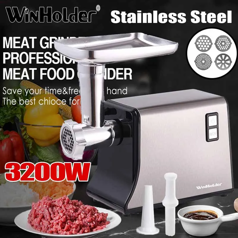 Winholder Stainless Steel Heavy Duty 3200W Powerful Electric Meat Grinder Mincer Sausage Maker Filler Food Processors Kitchen