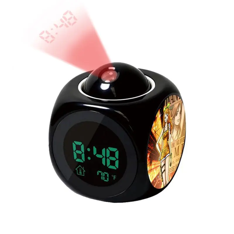 Anime One Piece Luffy Projection Alarm Clock Digital Led Clock with Time & Temperature Display Projector Night Light for Bedroom view 5