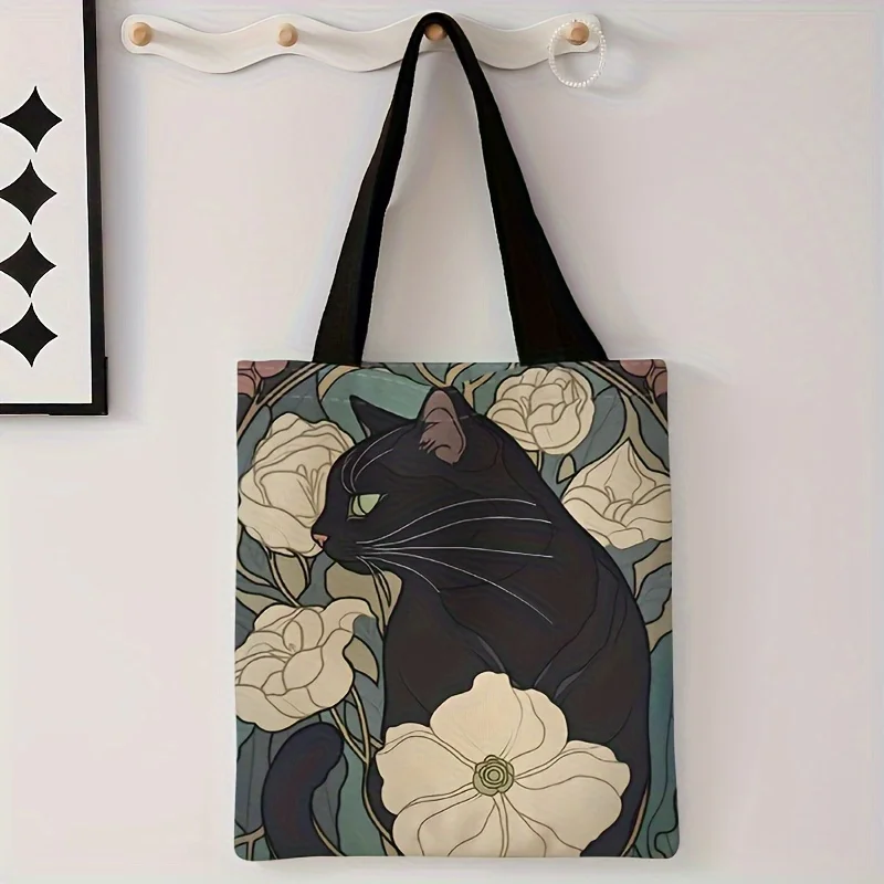 Cute Cat Shopping Bag Shopper Bags Tote Bag Reusable Large Capacity Kawaii Women Casual Shoulder Bag Handbag 40x38cm